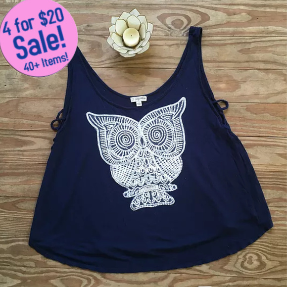 Lily White Tops - Lily White Embroidered Owl Crop top(S)